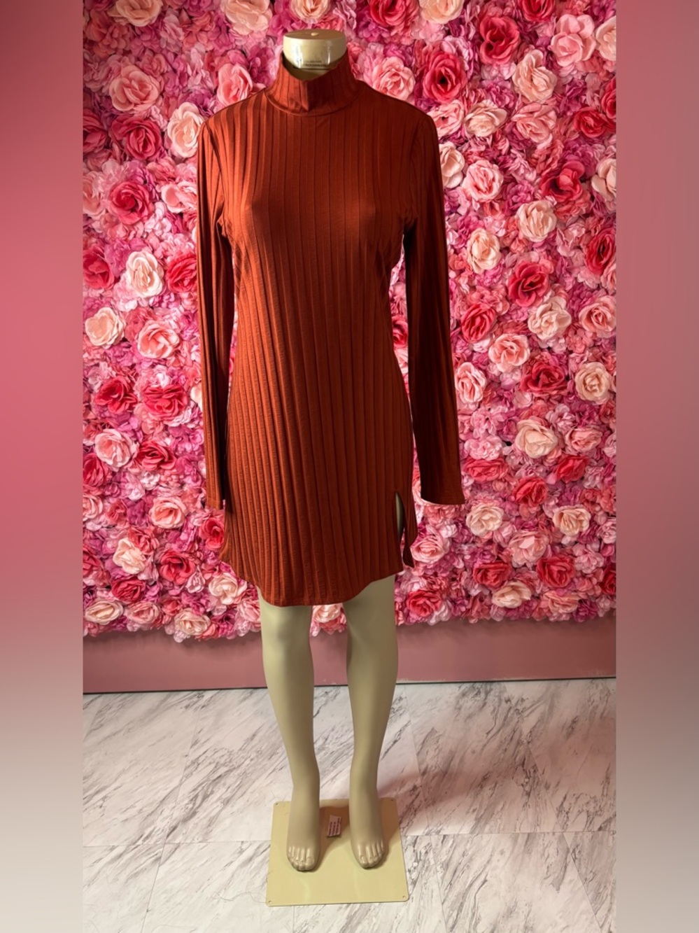 Bold Reformation Burnt Orange Ribbed Knit Dress